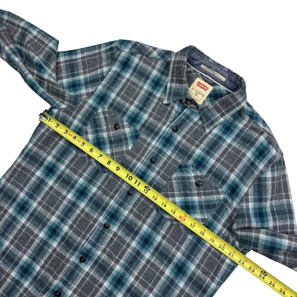 Levis Men's Green Plaid Wool Blend Double Pocket Button Down Long Sleeve Size M - Picture 9 of 14